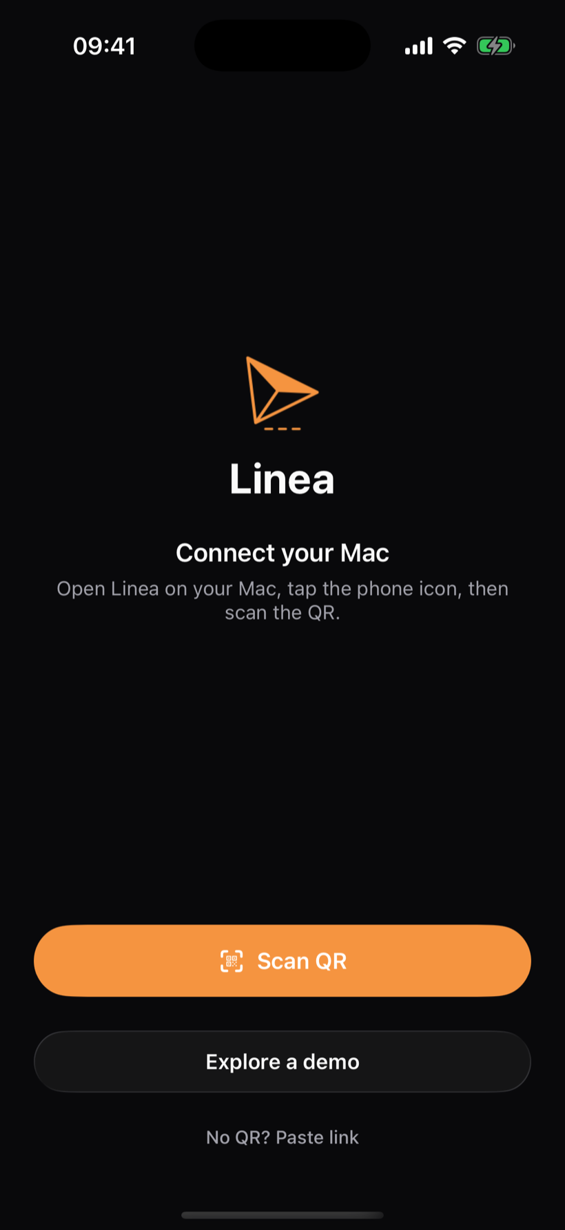 Linea Remote's connect screen with a Scan QR button
